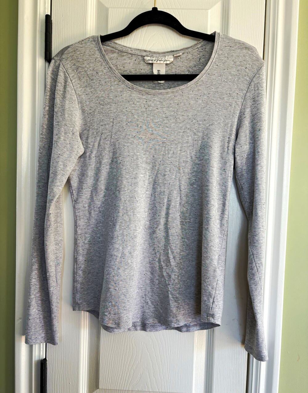 H&M L.O.G.G. Women's L Gray Heathered Knit Stretch Scoop Neck Long Sleeve Y2K